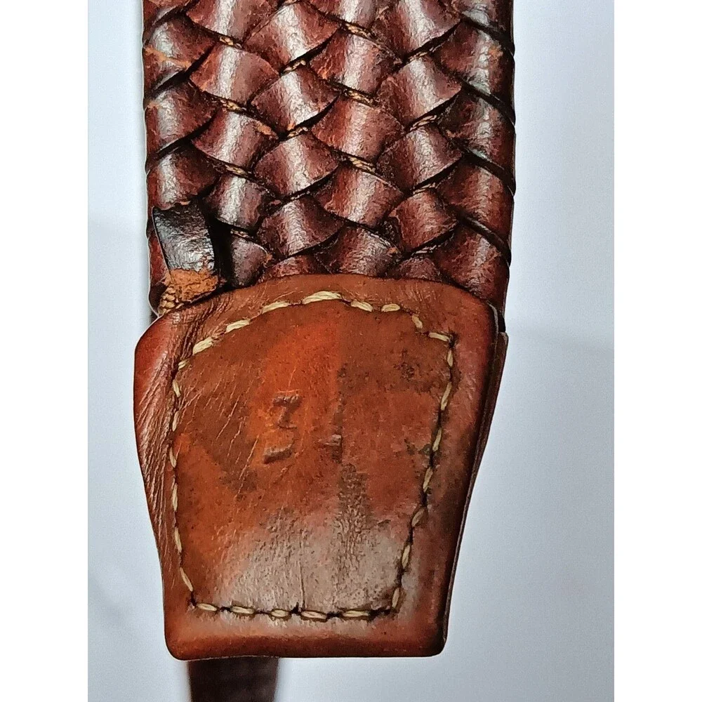 Torino Italian Leather Belt Tan Braided Woven Stretch 31 Inches USA made
